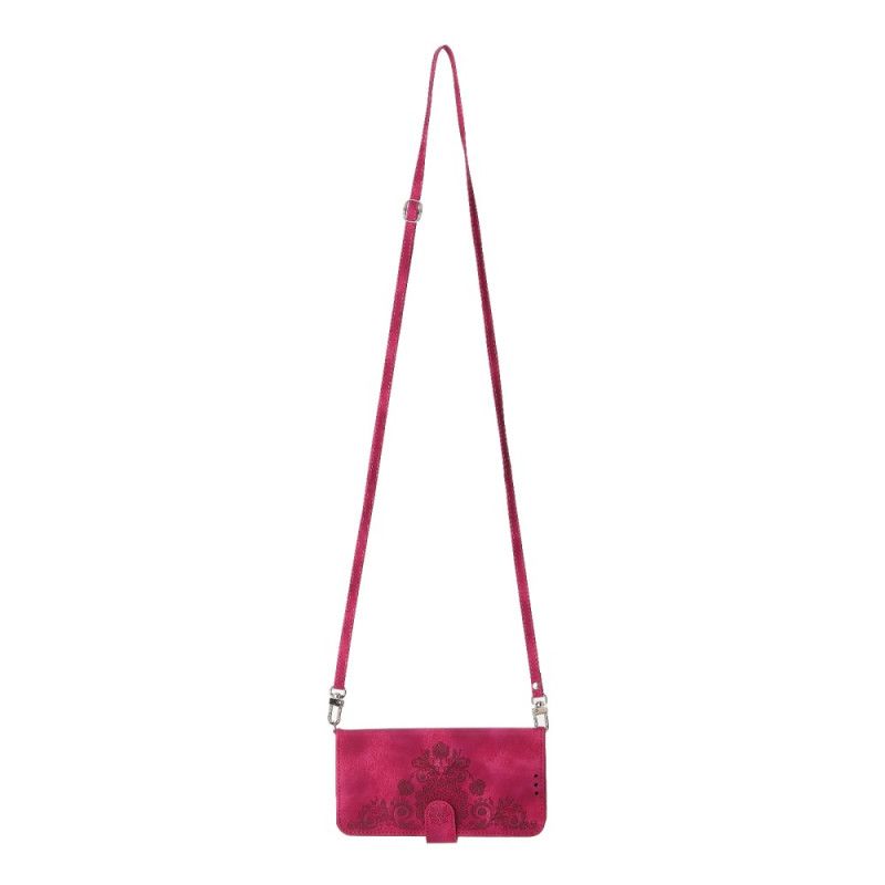 Kožený Kryt Xiaomi Redmi Note 14 5g Peněženka S Krajkovým Vzorem Popruhem A Ramenním Popruhem