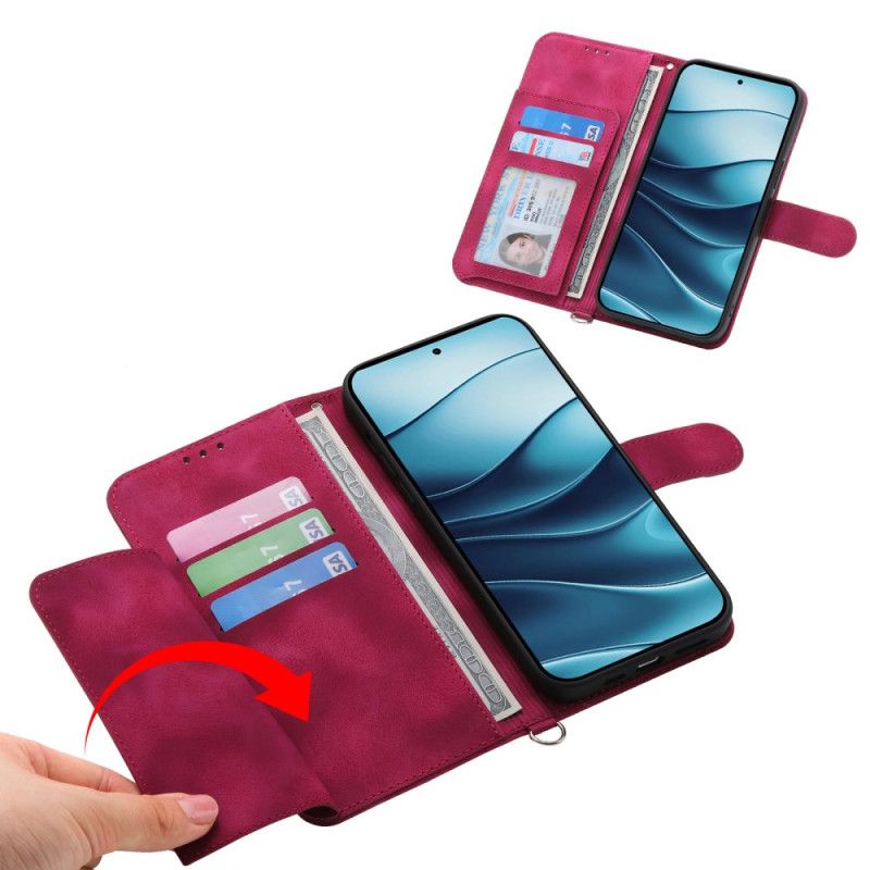 Kožený Kryt Xiaomi Redmi Note 14 5g Peněženka S Krajkovým Vzorem Popruhem A Ramenním Popruhem