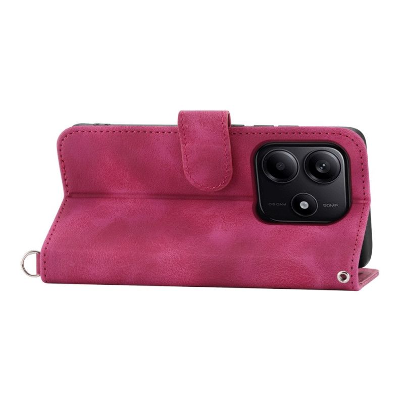 Kožený Kryt Xiaomi Redmi Note 14 5g Peněženka S Krajkovým Vzorem Popruhem A Ramenním Popruhem