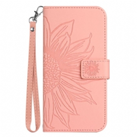 Kožený Kryt Xiaomi Redmi Note 14 5g Potisk Slunečnic S Popruhem