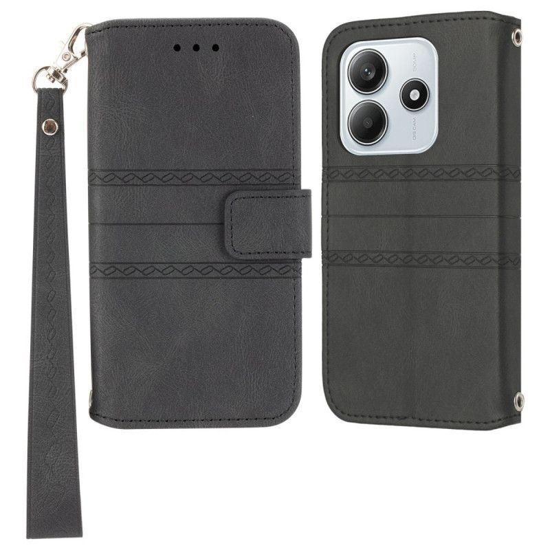 Kožený Kryt Xiaomi Redmi Note 14 5g Vlysový Vzor S Popruhem