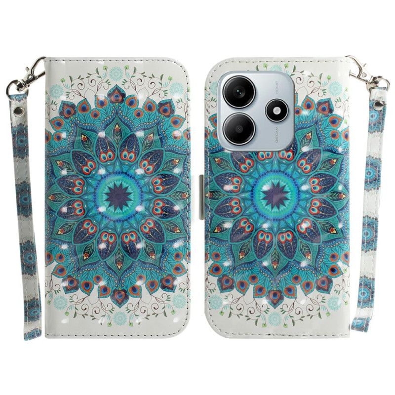 Kožený Kryt Xiaomi Redmi Note 14 5g Šňůrka Se Zelenou Mandalou