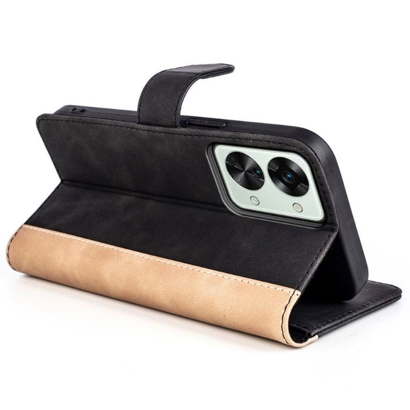 Kožené Pouzdro Na OnePlus Nord 2T 5G Flipové Pouzdro Bicolor Folio Stand