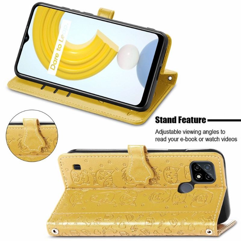 Flipové Pouzdro Na Realme C21 Efekt Reliéfní Kůže Zvířat