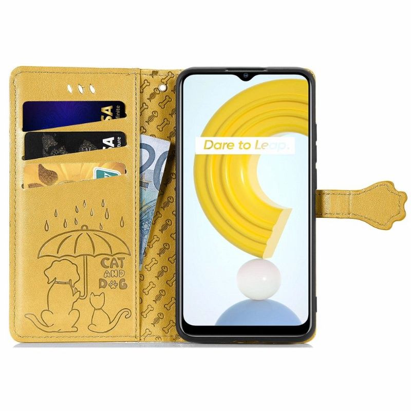 Flipové Pouzdro Na Realme C21 Efekt Reliéfní Kůže Zvířat
