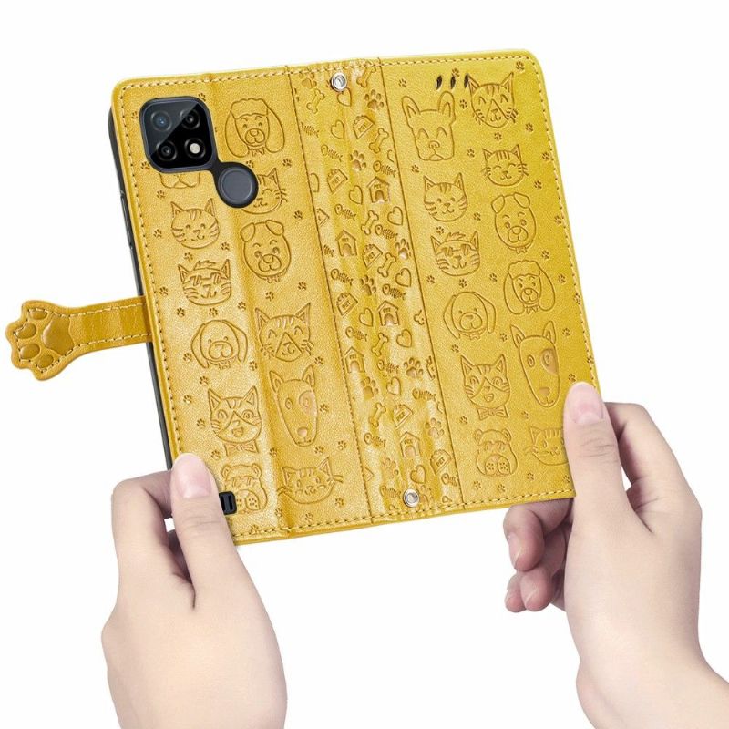 Flipové Pouzdro Na Realme C21 Efekt Reliéfní Kůže Zvířat