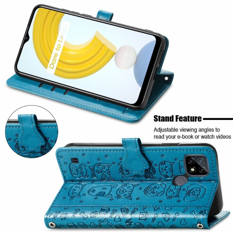 Flipové Pouzdro Na Realme C21 Efekt Reliéfní Kůže Zvířat