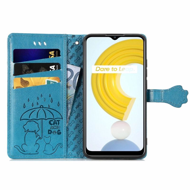 Flipové Pouzdro Na Realme C21 Efekt Reliéfní Kůže Zvířat