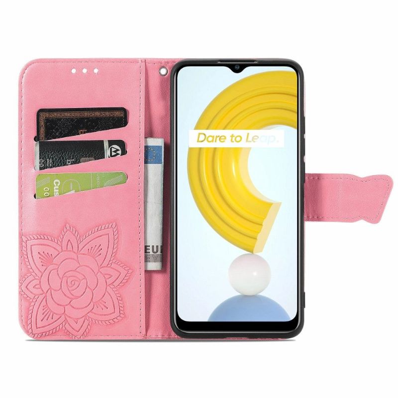 Flipové Pouzdro Na Realme C21 Reliéfní Motýl