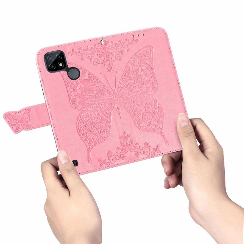 Flipové Pouzdro Na Realme C21 Reliéfní Motýl