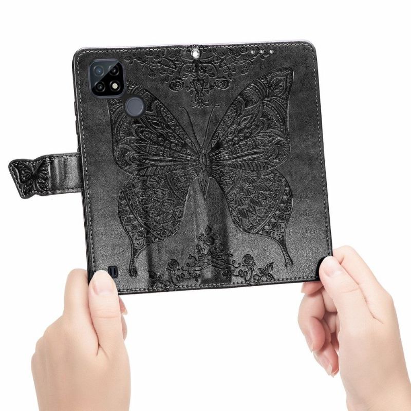 Flipové Pouzdro Na Realme C21 Reliéfní Motýl