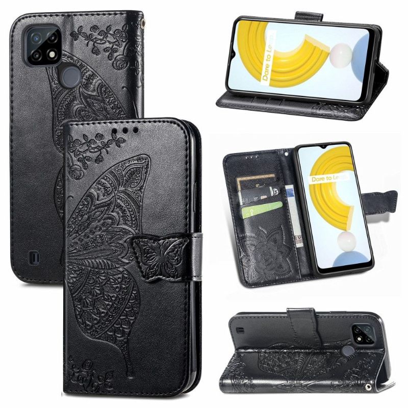 Flipové Pouzdro Na Realme C21 Reliéfní Motýl