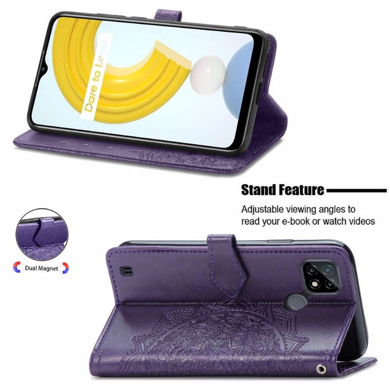 Kožené Pouzdro Na Realme C21 Mandala Reliéf Z Umělé Kůže