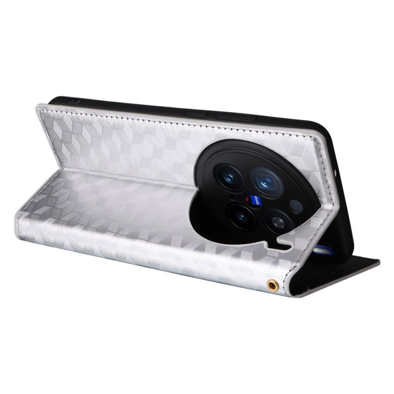 Kožené Pouzdro Folio Vivo X200 Pro Kosočtvercový Vzor