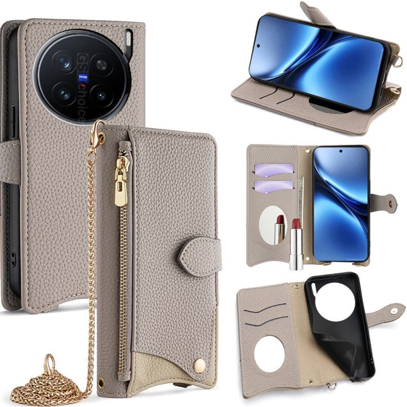 Kožený Kryt Vivo X200 Pro Zrcátko A Ramenní Popruh