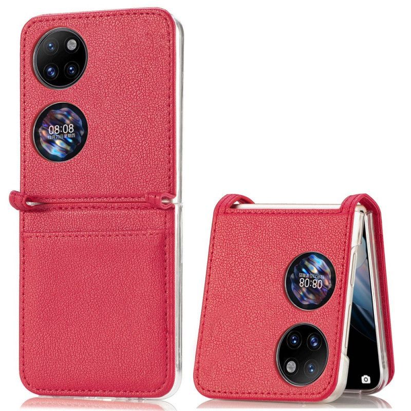 Kryt Na Huawei P50 Pocket Textura Kůže Držitel Karty
