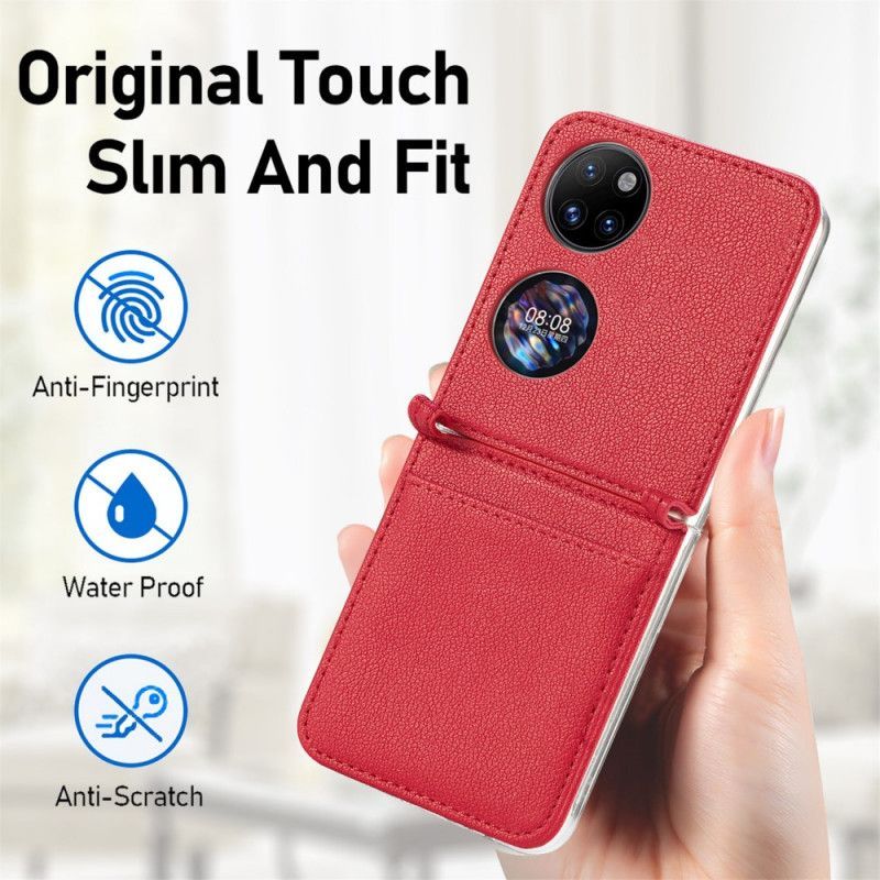Kryt Na Huawei P50 Pocket Textura Kůže Držitel Karty