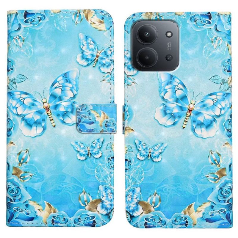 Kožený Kryt Na Poco C85 Diamantové Motýly