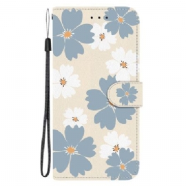 Kožený Kryt Na Poco C85 Šedé A Bílé Květiny