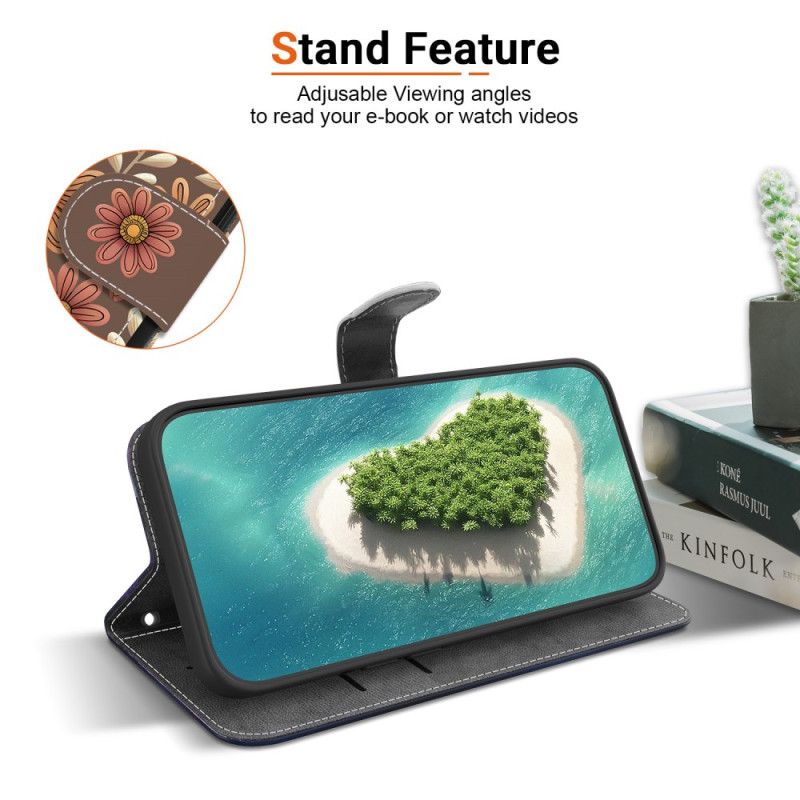 Kožený Kryt Poco C85 Hnědé Květiny