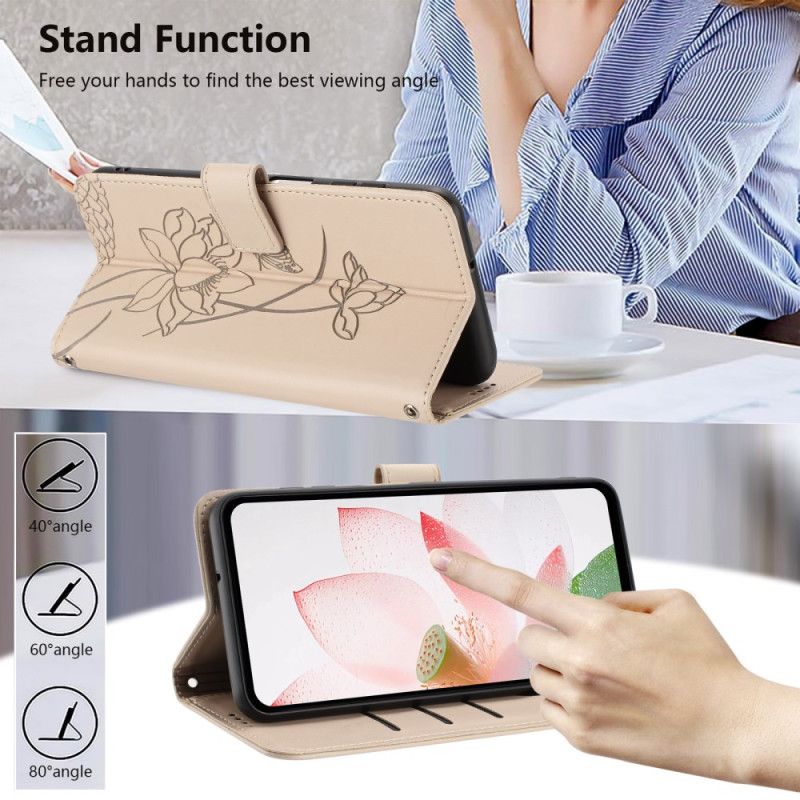 Kožený Kryt Poco C85 Lotosový Vzor S Páskem