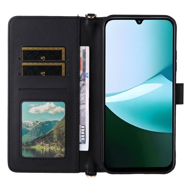 Kožený Kryt Poco C85 Prošívaný Design S Páskem A Ramenním Popruhem