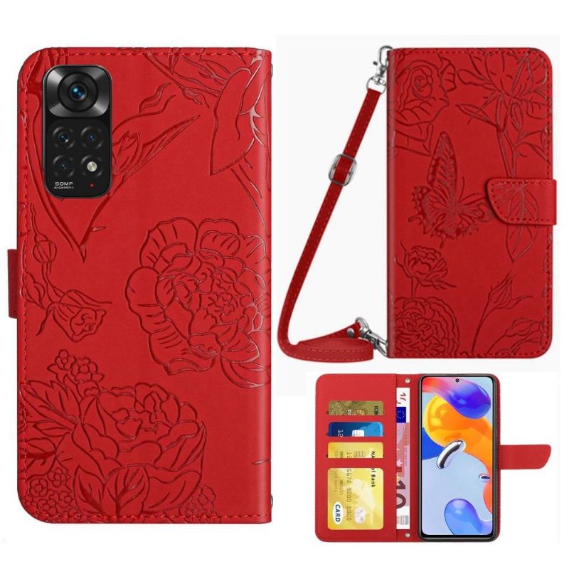 Flipové Pouzdro Na Xiaomi Redmi Note 11 / Note 11S Ilustrační Pásek S Motýly A Květinami
