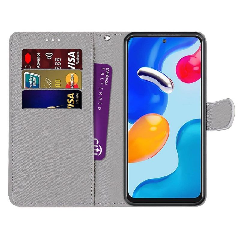 Kožené Pouzdro Na Xiaomi Redmi Note 11 / Note 11S Modrí A Růžoví Motýli