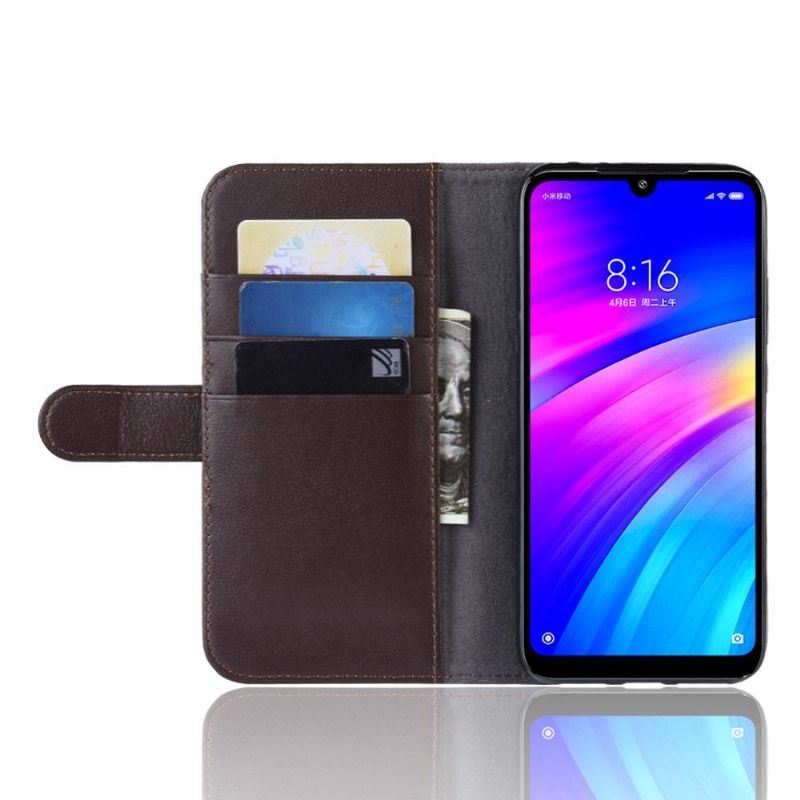 Kožené Pouzdro Folio Na Xiaomi Redmi 7 Prémiový Kožený Držák Na Karty – Hnědý