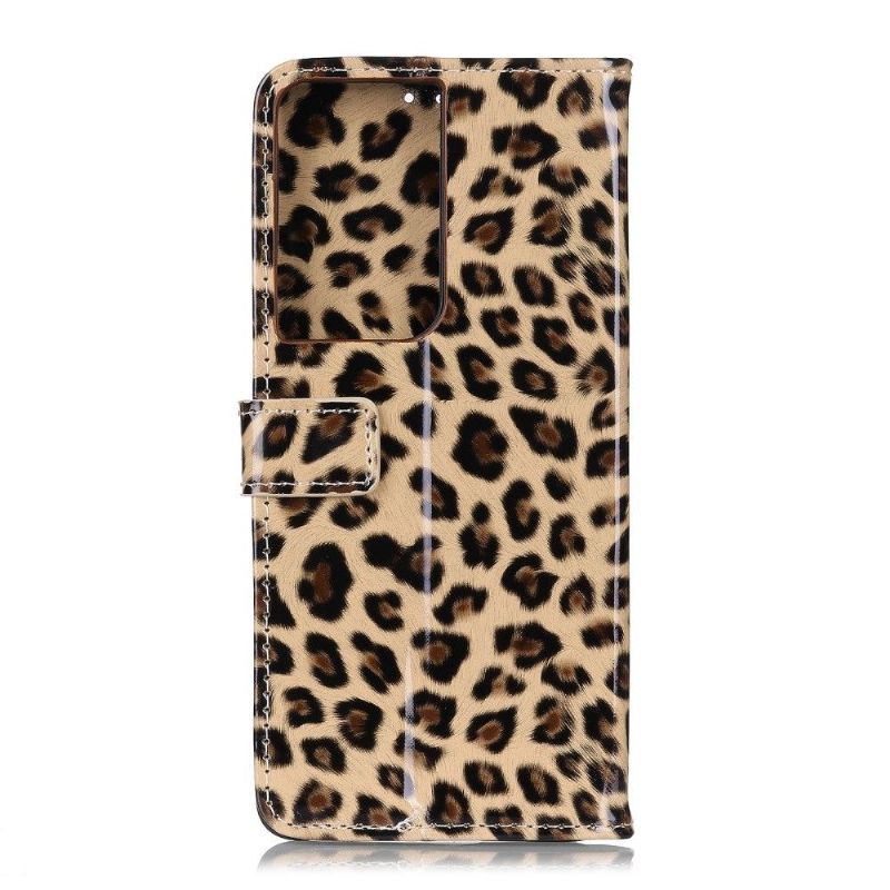 Flipové Pouzdro Na Samsung Galaxy S21 Ultra 5G Styl Leoparda Z Umělé Kůže