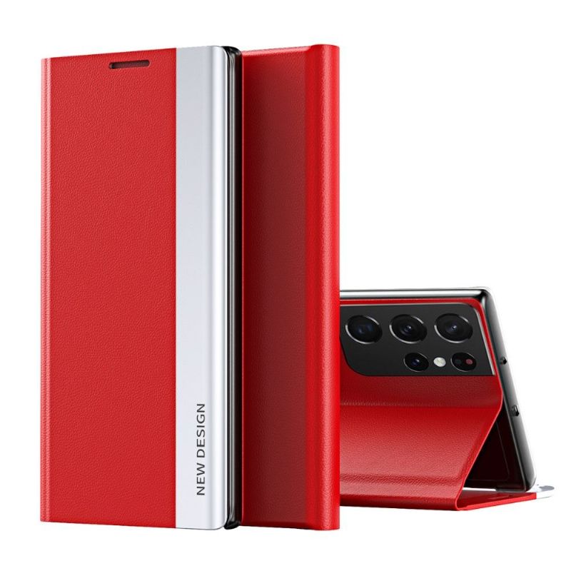 Kožené Pouzdro Folio Na Samsung Galaxy S21 Ultra 5G Obchodní Magnet S Koženým Efektem