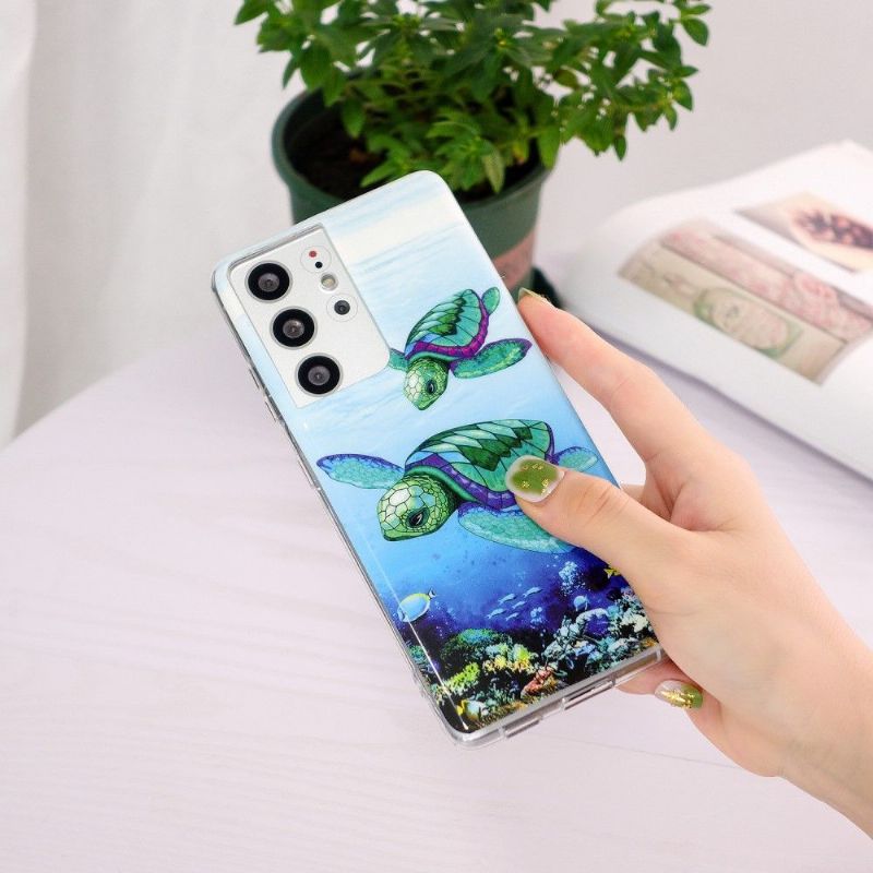 Kryt Na Samsung Galaxy S21 Ultra 5G Fluorescenční Želvy