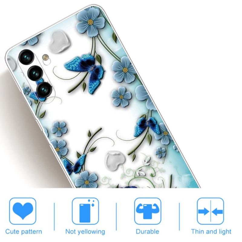 Kryt Na Samsung Galaxy A13 5G Modrí Motýli A Květiny