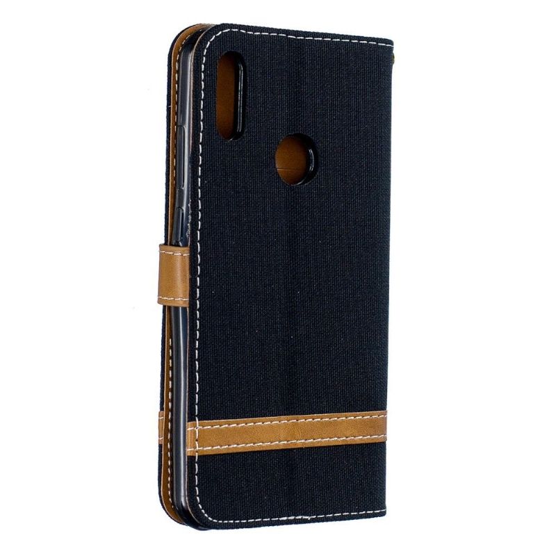 Kožené Pouzdro Folio Na Huawei Y6 2019 Látkový Potah S Popruhem