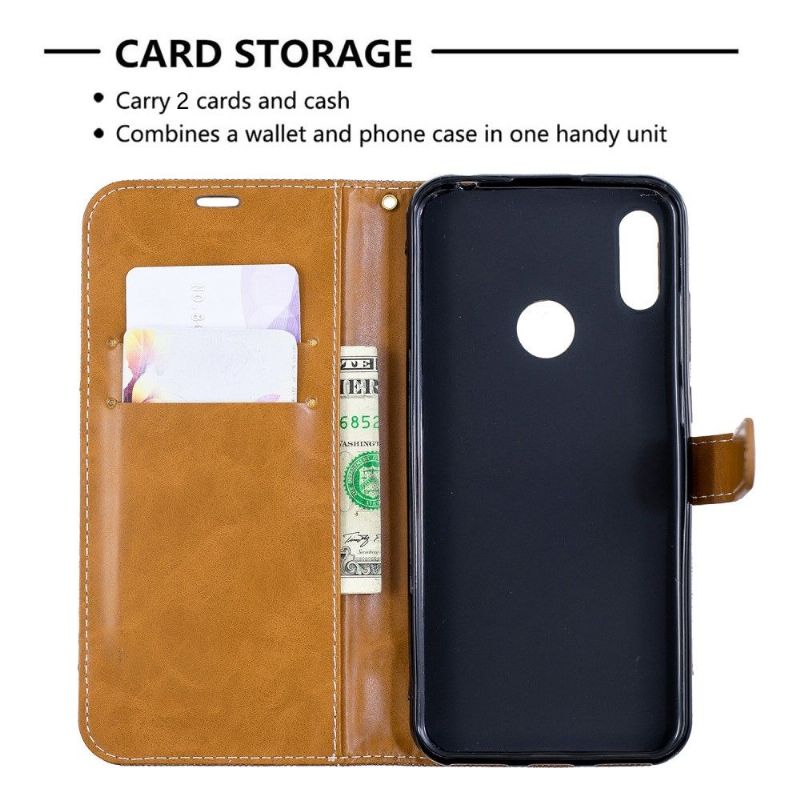 Kožené Pouzdro Folio Na Huawei Y6 2019 Látkový Potah S Popruhem