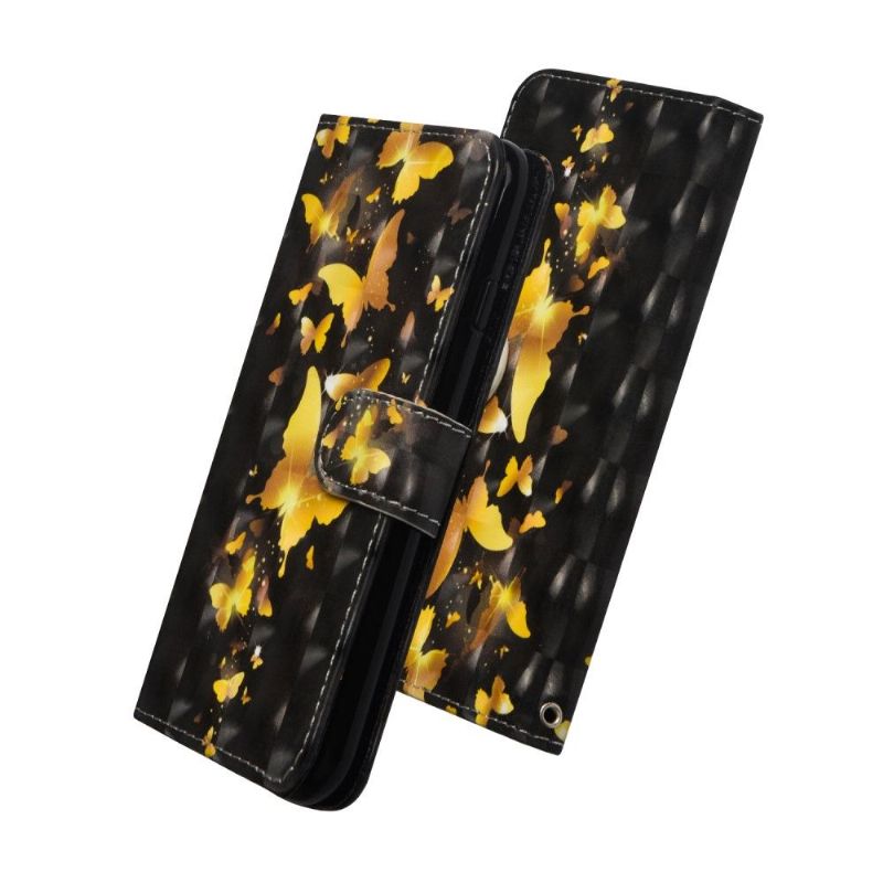 Kožené Pouzdro Na Huawei Y6 2019 Zlatí Motýli