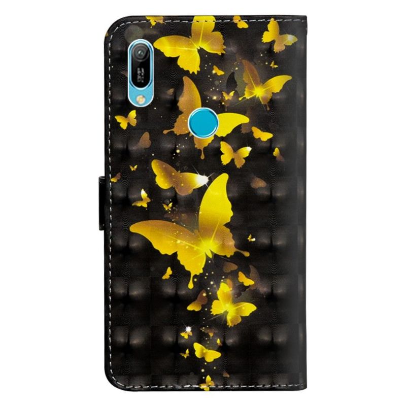 Kožené Pouzdro Na Huawei Y6 2019 Zlatí Motýli