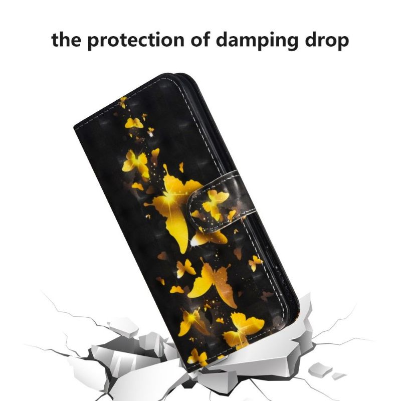 Kožené Pouzdro Na Huawei Y6 2019 Zlatí Motýli
