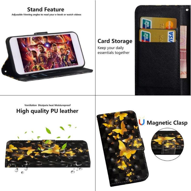 Kožené Pouzdro Na Huawei Y6 2019 Zlatí Motýli