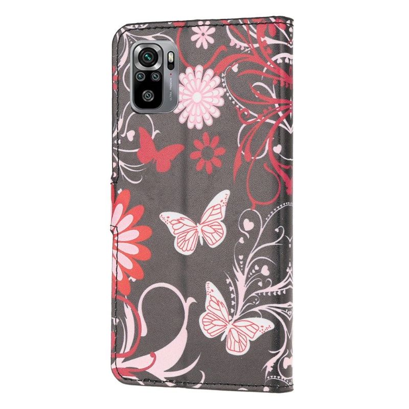Flipové Pouzdro Na Xiaomi Redmi Note 10 Motýli A Květiny
