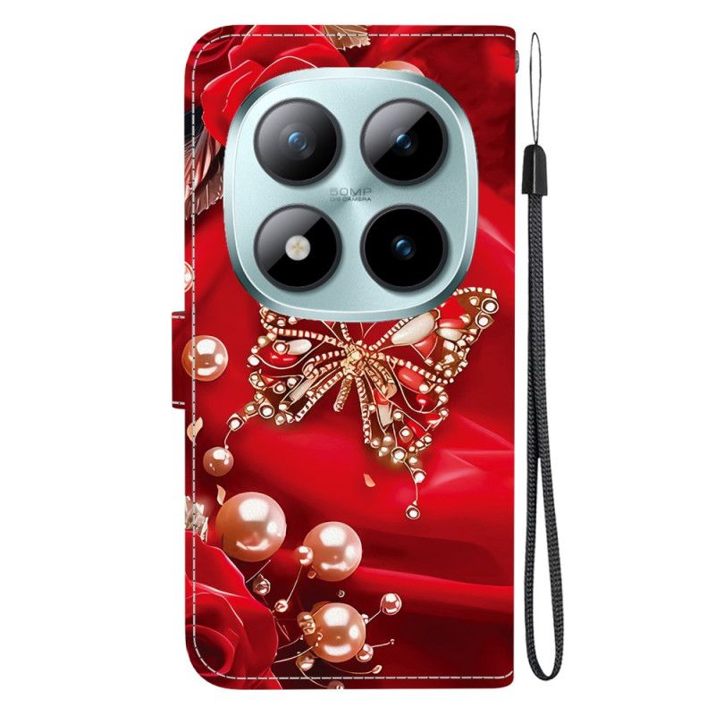 Kožený Kryt Na Xiaomi Redmi Note 15 Pro 5g Perleťově Růžový Motýl