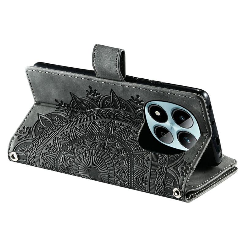 Kožený Kryt Na Xiaomi Redmi Note 15 Pro 5g Semišová Peněženka S Květem Mandaly