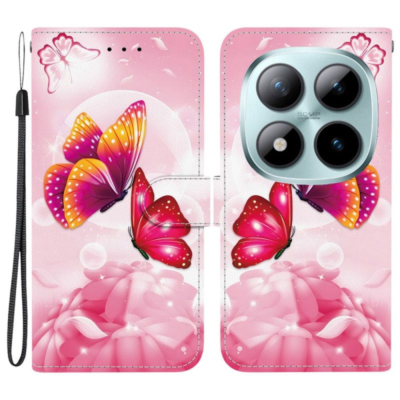 Kožený Kryt Xiaomi Redmi Note 15 Pro 5g Růžové Motýly