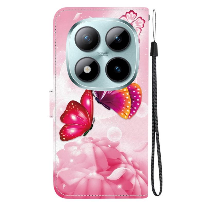 Kožený Kryt Xiaomi Redmi Note 15 Pro 5g Růžové Motýly