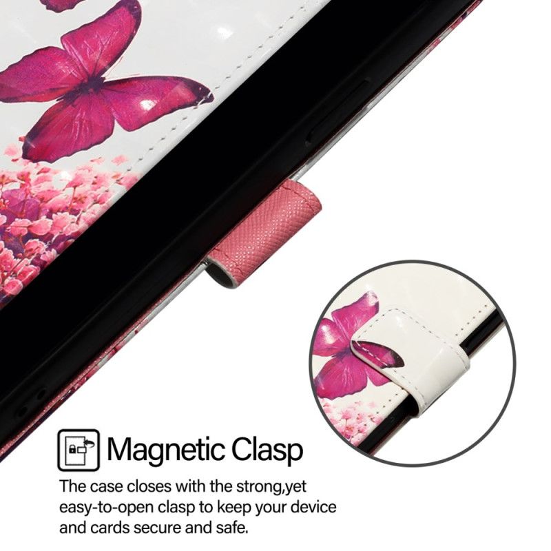 Kožený Kryt Xiaomi Redmi Note 15 Pro 5g Růžoví Motýli