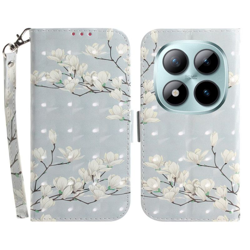 Peněženková Pouzdra Xiaomi Redmi Note 15 Pro 5g Bílé Magnólie S Ramínky