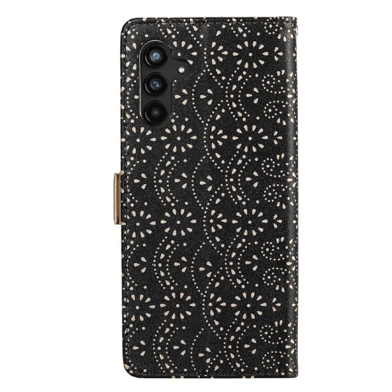 Flipové Pouzdro Na Samsung Galaxy A14 / A14 5G Na Lana Kabelka Na Mince S Krajkovým Popruhem