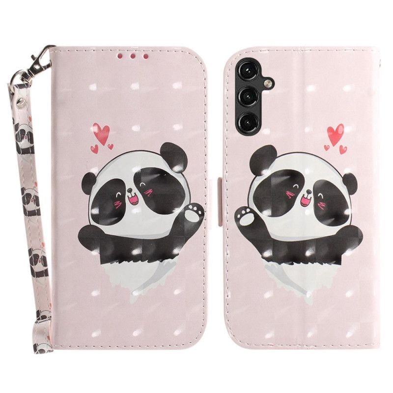 Flipové Pouzdro Na Samsung Galaxy A14 / A14 5G Na Lana Panda Love With Lanyard