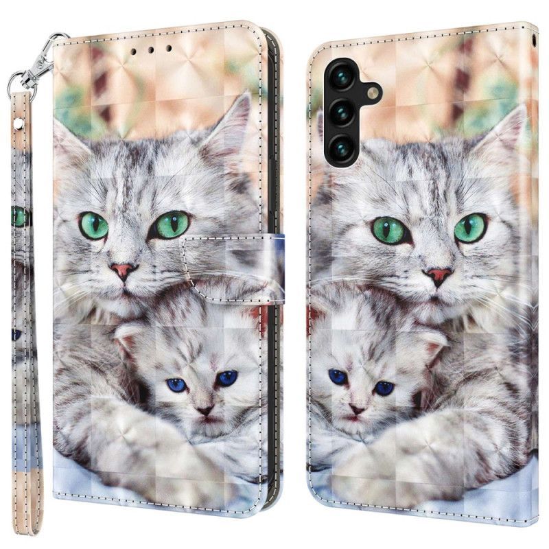 Flipové Pouzdro Na Samsung Galaxy A14 / A14 5G Na Lana Pouze Tanga Kočky