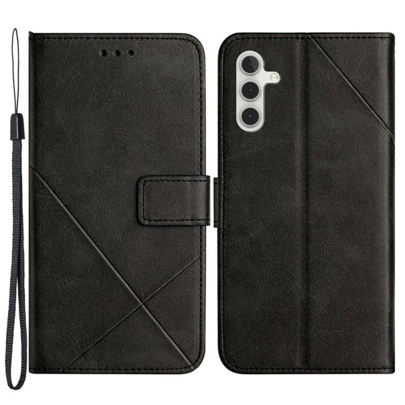 Kožené Pouzdro Na Samsung Galaxy A14 / A14 5G Na Lana Pásek Ve Stylu Geometrické Kůže